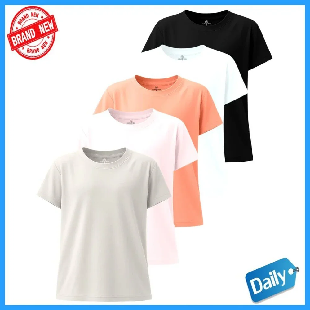 Girls Dry-Fit Athletic T-Shirts 5-Pack Short Sleeve Crew Neck Activewear